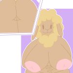  1:1 absurd_res anthro areola big_areola big_breasts big_butt big_nipples bovid breasts brown_body brown_fur butt caprine drpepperscalie female floppy_ears fur genitals hi_res inverted_nipples mammal nipples nude overweight overweight_anthro overweight_female pussy rear_view sheep slightly_chubby smile solo wool_(fur) 