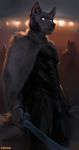  2020 anthro bulge canid canine canis chunie clothed clothing detailed_background digital_media_(artwork) group hi_res holding_object looking_aside male mammal muscular muscular_male outside rubber rubber_suit science_fiction solo_focus standing tight_clothing wolf 