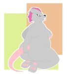  anthro areola big_areola big_breasts big_butt black_nose breasts buckteeth butt drpepperscalie female fur grey_body grey_fur hair hi_res inverted_nipples kneeling mammal murid murine nipples nude overweight overweight_anthro overweight_female paws pink_hair rat rodent slightly_chubby solo teeth 
