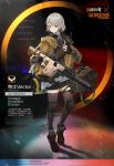  1girl a agent_vector_(girls_frontline) bag boots chinese_commentary chinese_text coat crossover duffel_bag english_text fingerless_gloves gas_mask girls_frontline gloves grey_hair gun holding holding_gun holding_weapon knee_pads kriss_vector miniskirt official_art radio short_hair skirt solo submachine_gun thighhighs tom_clancy&#039;s_the_division trigger_discipline watch weapon wristwatch 