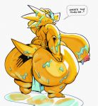  after_shower alphys anthro areola big_breasts big_butt breasts buckteeth butt dialogue english_text eyewear female glasses hand_on_butt hand_on_head hi_res huge_breasts huge_butt huge_hips hyper hyper_breasts hyper_butt hyper_hips lizard love_handles nipples non-mammal_breasts nondelismell nude obese obese_anthro obese_female object_between_thighs open_mouth overweight overweight_anthro overweight_female puddle rear_view reptile scales scalie short_stack simple_background solo speech_bubble standing teeth text thick_tail thick_thighs three-quarter_view towel undertale video_games wet wide_hips yellow_body yellow_scales 