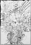  1other androgynous antennae bug butterfly flower graphite_(medium) greyscale hair_over_one_eye head_tilt insect monochrome no_mouth original photo_(medium) shima_(wansyon144) short_hair solo tagme traditional_media 
