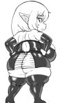  3:5 absurd_res adelia_(changbae) big_breasts big_butt breasts butt changbae female goblin hand_on_hip hi_res huge_breasts huge_butt humanoid looking_back monochrome not_furry rubber simple_background white_background 