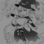  1:1 adelia_(changbae) big_breasts breasts changbae clothing dragon female goblin hat headgear headwear hi_res huge_breasts humanoid humanoid_pointy_ears legwear magic_user monochrome thigh_highs wide_hips witch witch_hat 