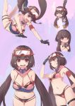  1girl absurdres bangs bare_shoulders bikini blush breasts brown_hair chibi cleavage crying fate/grand_order fate_(series) goggles goggles_on_head gradient_hair hane_yuki hanging highres large_breasts long_hair looking_at_viewer multicolored_hair multiple_views navel open_mouth osakabe-hime_(fate/grand_order) osakabe-hime_(swimsuit_archer)_(fate) pink_bikini pink_scarf purple_eyes scarf ski_goggles smile swimsuit tears tentacles thighs twintails very_long_hair 