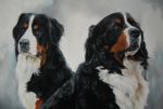  ambiguous_gender black_body black_fur brown_eyes canid canine canis domestic_dog duo feral fur jpeckarts looking_at_viewer mammal oil_painting_(artwork) painting_(artwork) traditional_media_(artwork) 