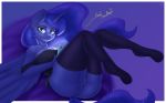  2020 absurd_res anthro big_breasts big_butt breasts butt clothing dialogue english_text equid equine female friendship_is_magic genitals hi_res horn legwear looking_at_viewer mammal my_little_pony nexcoyotlgt princess_luna_(mlp) pussy solo talking_to_viewer text unicorn 