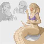  2018 anthro apode book bottomless bra candle clothed clothing draconcopode ear_piercing ear_ring fangs female hair hi_res holding_book holding_object human human_to_anthro krazyivan mammal membrane_(anatomy) naga open_mouth piercing pupils reptile scalie sequence serpentine shirt simple_background slit_pupils smile snake solo species_transformation surprise tan_body tongue tongue_out topwear transformation underwear webbed_hands white_background yellow_eyes 