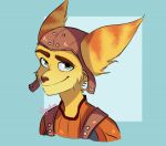  anthro brown_nose cheek_tuft clothed clothing ear_markings eyebrows facial_markings facial_tuft fur head_markings head_tuft headshot_portrait hi_res jacket lombax male mammal markings portrait raponchisan ratchet ratchet_and_clank solo sony_corporation sony_interactive_entertainment suit topwear tuft video_games yellow_body yellow_fur 