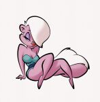 anthro barefoot bedroom_eyes big_breasts bimbette breasts cleavage clothed clothing feet female fur hair hair_over_eye hi_res looking_at_viewer mammal mephitid narrowed_eyes pink_body pink_fur red_nose seductive sitting skunk solo stanmort thick_thighs tiny_toon_adventures toes warner_brothers white_body white_fur white_hair wide_hips