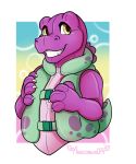  absurd_res animate_inanimate anthro bubble claws clothing dinosaur grin happy hi_res inflatable living_inflatable magicdawolfy male reptile scalie simple_background smile smiling_at_viewer solo theropod topwear tyrannosaurid tyrannosaurus tyrannosaurus_rex vest zoran 