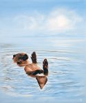  ambiguous_gender cloud dimwolf feral lutrine mammal mustelid oil_painting_(artwork) outside painting_(artwork) realistic sky solo swimming traditional_media_(artwork) water 