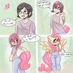  1:1 2020 ambiguous_gender arthropod blue_eyes blush butterfly clothing comic english_text equid equine eyelashes eyewear feathered_wings feathers female fluttershy_(mlp) friendship_is_magic gender_transformation glasses growth hair hair_growth hasbro horse human human_to_anthro inner_ear_fluff insect lepidopteran long_hair long_mane long_tail male mammal mtf_transformation my_little_pony pony species_transformation tail_growth text transformation tuft wing_growth wings yellow_body 