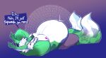 2024 2_tails anthro belly belly_piercing big_belly bottomwear canid canine clothing ear_piercing english_text facial_piercing fluffy fluffy_tail fox green_body hair ken_tsung_(wildside) lying male mammal multi_tail navel nipple_piercing nipples nose_piercing pants piercing shirtless solo tail text watermark wildside