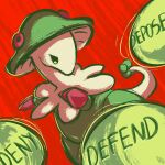  2024 action_pose ambiguous_gender assassin attack beesqo breloom claws deny_defend_depose elemental_creature english_text feral flora_fauna fungus generation_3_pokemon green_body green_scales hi_res mane mushroom mushroom_cap nintendo plant pokemon pokemon_(species) pokemon_move pose red_background scales seed simple_background solo tan_body tan_scales text 