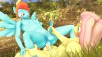 absurd_res anal anal_penetration anthro blue_body blue_eyes blush bodily_fluids crossgender duo equid equine fluttershy_(mlp) friendship_is_magic ftm_crossgender genital_fluids genitals grass hair handjob hasbro hi_res male male/male mammal medial_ring multicolored_hair my_little_pony mythological_creature mythological_equine mythology outside outside_sex pegasus penetration penile penis penis_size_difference pink_hair plant precum purple_eyes rainbow_dash_(mlp) rainbow_hair sex tree unie wings yellow_body
