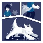  1:1 ambiguous_gender blue_and_white clothed clothing comic dragon dragontim duo goo_transformation jumping male monochrome puddle raised_tail transformation 