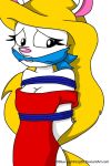  2:3 animaniacs anthro bdsm bondage bound boundlightning breasts cleavage cleave_gag clothed clothing female mammal minerva_mink mink mustelid musteline rope rope_bondage solo warner_brothers 