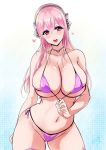  1girl bare_shoulders bikini blush bolobolo breasts cleavage collarbone headphones heart highres large_breasts lips long_hair looking_at_viewer nitroplus pink_eyes pink_hair skindentation smile solo super_sonico swimsuit upper_teeth 