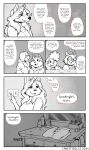 2024 2_horns abby_(canisfidelis) absurd_res amy_(canisfidelis) anthro antlers avian biped bird breasts canid canine canis canisfidelis cheek_tuft clara_(canisfidelis) closed_smile clothed clothing comic corvid corvus_(genus) crow deer dialogue domestic_dog duo eliza_(canisfidelis) eyebrows eyes_closed eyewear facial_tuft female floppy_ears fluffy fluffy_ears fluffy_hair glasses grin hair hair_over_eye hi_res horn long_hair male mammal maned_wolf monochrome mouth_closed muscular muscular_male neck_tuft new_world_deer one_eye_closed open_mouth oscine passerine poodle reindeer round_glasses seashell_(canisfidelis) simple_background smile solo speech_bubble standing tuft zero_pictured