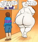  anthro big_butt boss_monster bovid breasts butt caprine comic duo english_text female fur hi_res horn human long_ears mammal nude oystercatcher7 protagonist_(undertale) size_difference slightly_chubby text thick_thighs toriel undertale video_games white_body white_fur wide_hips 