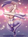  abstract_background action_pose anthro anthrofied big_breasts blush breasts breath censored claws curvy_figure dancing erect_nipples eyeshadow female fur genitals half-closed_eyes hi_res makeup melonleaf mienshao mosaic_censorship motion_lines narrowed_eyes nintendo nipples nude open_mouth pink_nipples plump_labia pok&eacute;mon pok&eacute;mon_(species) pose purple_body purple_fur pussy raised_leg semi-anthro slightly_chubby solo star steam stocky thick_thighs tiptoes video_games voluptuous white_body white_fur wide_hips 