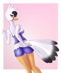  anatid anseriform anserinae anthro avian beak bird blush breasts butt clothed clothing eyelashes feathers female hi_res looking_back ngth non-mammal_breasts solo swan tail_feathers white_body white_feathers 