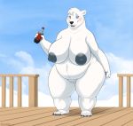  2018 5_fingers 5_toes anthro areola belly beverage big_breasts black_lips black_nipples black_nose black_paws blue_eyes blush breasts claws colarix curvy_figure digital_media_(artwork) female fingers fur genitals hi_res huge_breasts lips looking_at_viewer mammal nipples nude overweight overweight_anthro overweight_female pawpads polar_bear pussy signature smile snow soda_bottle solo stocky thick_thighs toes ursid ursine voluptuous white_body white_fur wide_hips 