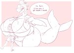  anthro between_breasts big_breasts bikini bra breasts canid canine canis cetacean cleavage clothed clothing dialogue domestic_dog dreadlocks duo female fin hair hair_bun huge_breasts hyper hyper_breasts larger_female male male/female mammal marine mr.pink overweight overweight_anthro overweight_female salix_the_mossdog size_difference sketch smaller_male swimwear tail_fin thick_tail thick_thighs underwear yulara 