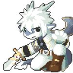  1:1 anthro clothing dagger determined dragon dragontim fur hair looking_at_viewer male melee_weapon simple_background solo tail_tuft tuft weapon white_hair 