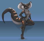  absurd_res anthro black_body black_skin breasts cobra featureless_breasts female genitals grey_body hi_res long_tail markings non-mammal_breasts nude pussy reptile scalie simple_background siroc snake solo 