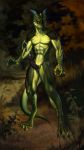  anthro athletic athletic_anthro athletic_male autumn bodily_fluids cum dragon erection forest genital_fluids genitals hi_res kres kresketh male nude penis scalie solo stripes tree variri western wings 