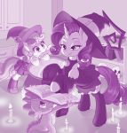  boots bottle candle candlestick cauldron clothing costume dragon dstears equid equine female footwear friendship_is_magic hat headgear headwear hi_res horn legwear mammal my_little_pony pink_theme rarity_(mlp) shoes spike_(mlp) stockings sweetie_belle_(mlp) unicorn witch_hat 