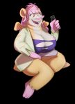  2017 anthro big_breasts black_background breast_expansion breasts buckteeth caviid expansion feathersofsin female fur guinea_pig hair hi_res huge_breasts mammal nipples open_mouth pink_hair pink_nose rodent simple_background slightly_chubby smile solo tan_body tan_fur teeth transformation 