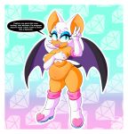  anthro belly big_belly breasts chiropteran english_text female hi_res hmsm mammal mostly_nude pregnant rouge_the_bat solo sonic_the_hedgehog_(series) text tongue tongue_out 