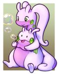  2020 ambiguous_gender big_tail blowing_bubbles blush bubble digital_media_(artwork) dragon duo feral goodra goomy green_eyes hi_res nintendo nude pok&eacute;mon pok&eacute;mon_(species) purple_body pyritie simple_background slime smile thick_tail thick_thighs video_games 