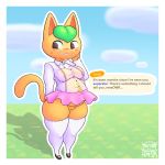  1:1 animal_crossing anthro belly big_belly breasts domestic_cat english_text felid feline felis female hi_res hmsm mammal nintendo pregnant solo tangy_(animal_crossing) text thick_thighs video_games 