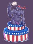  3:4 alexyorim ankh anthro bandanna bulge cake canid canine canis dessert english_text food gesture grin hi_res jewelry kerchief lupine_assassin male mammal middle_finger muscular muscular_anthro muscular_male necklace politics purple_thong raised_tail smile solo stars_and_stripes text thong_underwear united_states_of_america wolf 