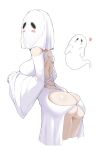  1girl ass ass_focus breasts closed_mouth ghost ghost_costume ghost_mask ghost_pose halloween halloween_costume headband heart highres ikigai kureha_(senran_kagura) large_breasts mask naked_costume senran_kagura sheet_ghost skindentation 
