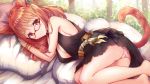  animal_ears bed breasts brown_eyes brown_hair cameltoe catgirl cleavage dress final_fantasy final_fantasy_xiv glasses long_hair miqo&#039;te no_bra panties sakura_ani skirt_lift tail underwear waifu2x wristwear 