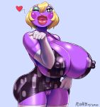  &lt;3 2020 5_fingers absurd_res amphibian animal_crossing anthro armwear big_breasts blonde_hair blowing_kiss blush blush_stickers breasts clothed clothing clothing_lift dress dress_lift elbow_gloves eyelashes female fingers frog genitals gigi_(animal_crossing) gloves hair handwear hi_res huge_breasts legwear lips lipstick looking_at_viewer makeup nintendo nipple_outline non-mammal_breasts one_eye_closed plankboy pussy red_lipstick short_hair solo thick_lips video_games wink 