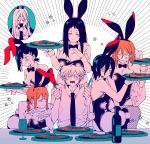  2boys 5girls alternate_costume angel_devil_(chainsaw_man) animal_ears ass bags_under_eyes bangs bare_back bare_shoulders black_eyes black_hair black_neckwear blush bow bowtie braid braided_ponytail breast_rest breasts breasts_on_head brown_hair bunny_ears bunny_girl bunny_tail business_suit chainsaw_man cleavage closed_eyes collared_shirt crossdressing demon_boy demon_girl demon_horns denji_(chainsaw_man) fishnets food formal hair_between_eyes hair_bun harem hetero higashiyama_kobeni horns kanitumuri large_breasts light_smile long_hair looking_at_another makima_(chainsaw_man) medium_breasts medium_hair mole mole_under_eye mole_under_mouth multiple_boys multiple_girls multiple_moles necktie otoko_no_ko plate power_(chainsaw_man) reze_(chainsaw_man) ringed_eyes saliva santa_claus_(chainsaw_man) shirt short_hair sleeves_rolled_up smile suit sweat tail tied_hair tongue tongue_out white_shirt yellow_eyes 