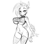  &lt;3 anthro breasts cleavage clothed clothing daddy_kink dawny_(oc) english_text equid equine fan_character featureless_crotch footwear freckles hasbro jrvanesbroek legwear lipstick makeup mammal monochrome my_little_pony nipple_outline shirt socks stripes text thigh_highs topwear under_boob zebra 