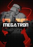  arm_cannon character_name chromatic_aberration english_text from_behind gaengnim_gang glowing glowing_eye highres korean_text light_trail looking_at_viewer looking_back mecha mecha_focus megatron megatron_(transformers_one) red_eyes robot signature transformers transformers_one translation_request twitter_username watermark weapon web_address 