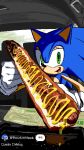  1boy animal_nose blue_fur car_interior chili_dog fake_screenshot food furry furry_male gloves hedgehog_boy holding holding_food hot_dog hot_dog_bun looking_at_viewer multiple_boys mustard open_mouth plate runred sanic smile solo sonic_(series) sonic_the_hedgehog white_gloves youtube youtube_shorts 