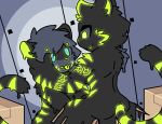  ambiguous_gender anthro blue_eyes box changed_(video_game) dragontim duo glowing glowing_eyes glowing_markings hypnosis lin_(changed) male markings markings_(fur) mind_control 