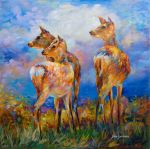  ambiguous_gender capreoline cervid cloud feral grass group leon_devenice mammal oil_painting_(artwork) outside painting_(artwork) sky traditional_media_(artwork) white-tailed_deer 