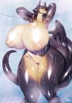  absurd_res anthro big_breasts black_body breasts dragon female genitals hi_res huge_breasts nipples nude pussy shower sylviajo thick_thighs water wet wet_body 
