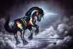  2020 black_body black_fur cloud cloven_hooves digital_media_(artwork) equid equine feral fur hooves horn kanizo mammal multicolored_body multicolored_fur unicorn 