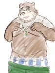 2020 3:4 anthro belly blush brown_body brown_fur clothing eyewear fur glasses hi_res humanoid_hands kemono male mammal moobs navel overweight overweight_anthro overweight_male sketch solo tokyo_afterschool_summoners underwear ursid video_games volos yaki_atsuage 